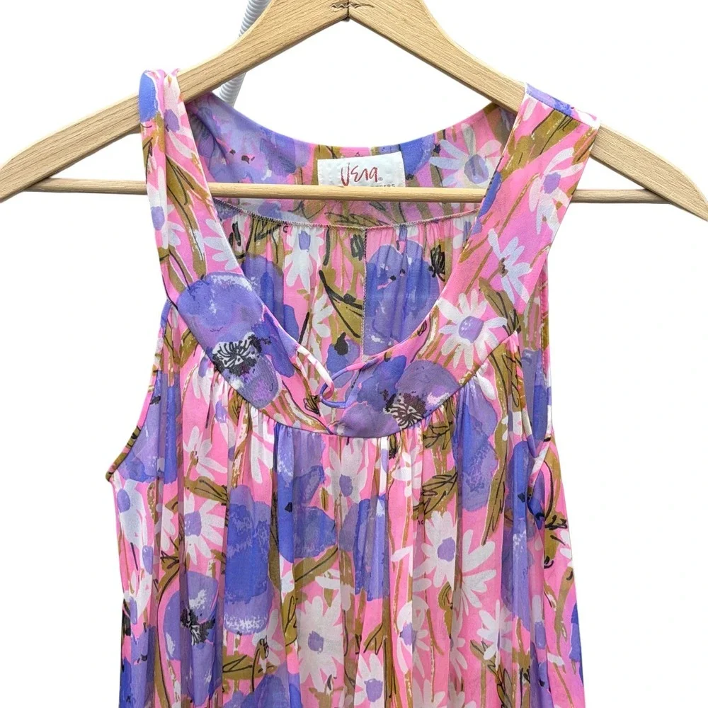 Vintage 60s Vera Formfit Rogers Pink Floral Chemise Sheer Nightgown Small Loose